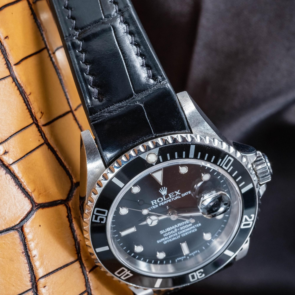 Alligator Leather Strap for Rolex Submariner Deployant Clasp