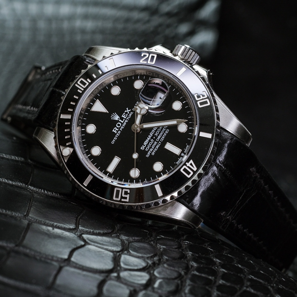 Alligator Leather Strap for Rolex Submariner Deployant Clasp