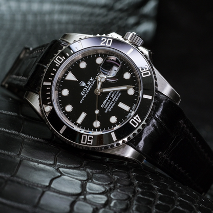 Alligator Leather Strap for Rolex Submariner Deployant Clasp