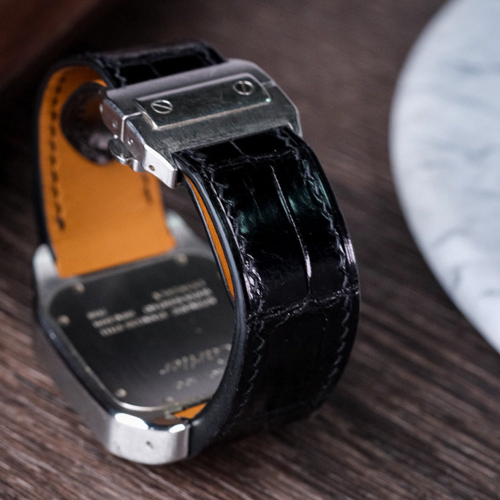 Alligator Leather Strap for Cartier Santos 100 Push Button Clasp