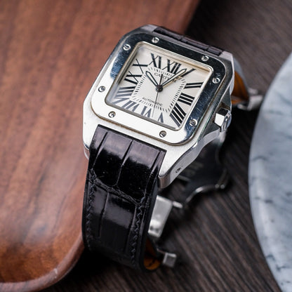 Alligator Leather Strap for Cartier Santos 100 Push Button Clasp