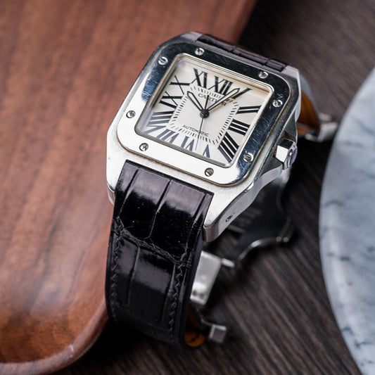 Alligator Leather Strap for Cartier Santos 100 Push Button Clasp