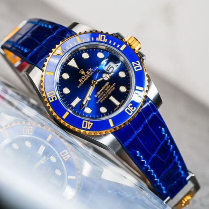 Alligator Leather Strap for Rolex Submariner Deployant Clasp