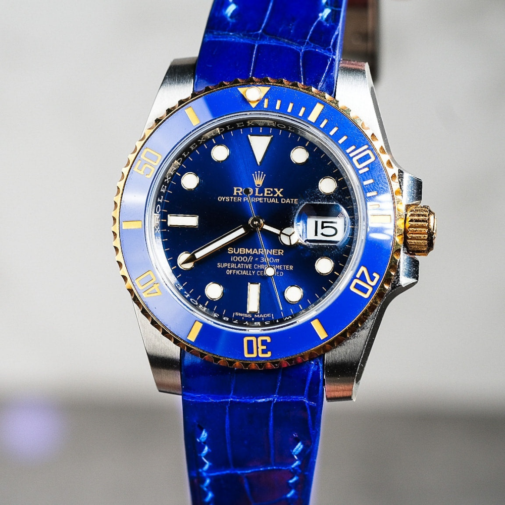 Alligator Leather Strap for Rolex Submariner Deployant Clasp