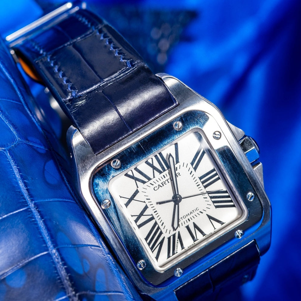 Alligator Leather Strap for Cartier Santos 100 Push Button Clasp