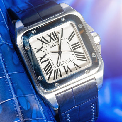 Alligator Leather Strap for Cartier Santos 100 Push Button Clasp