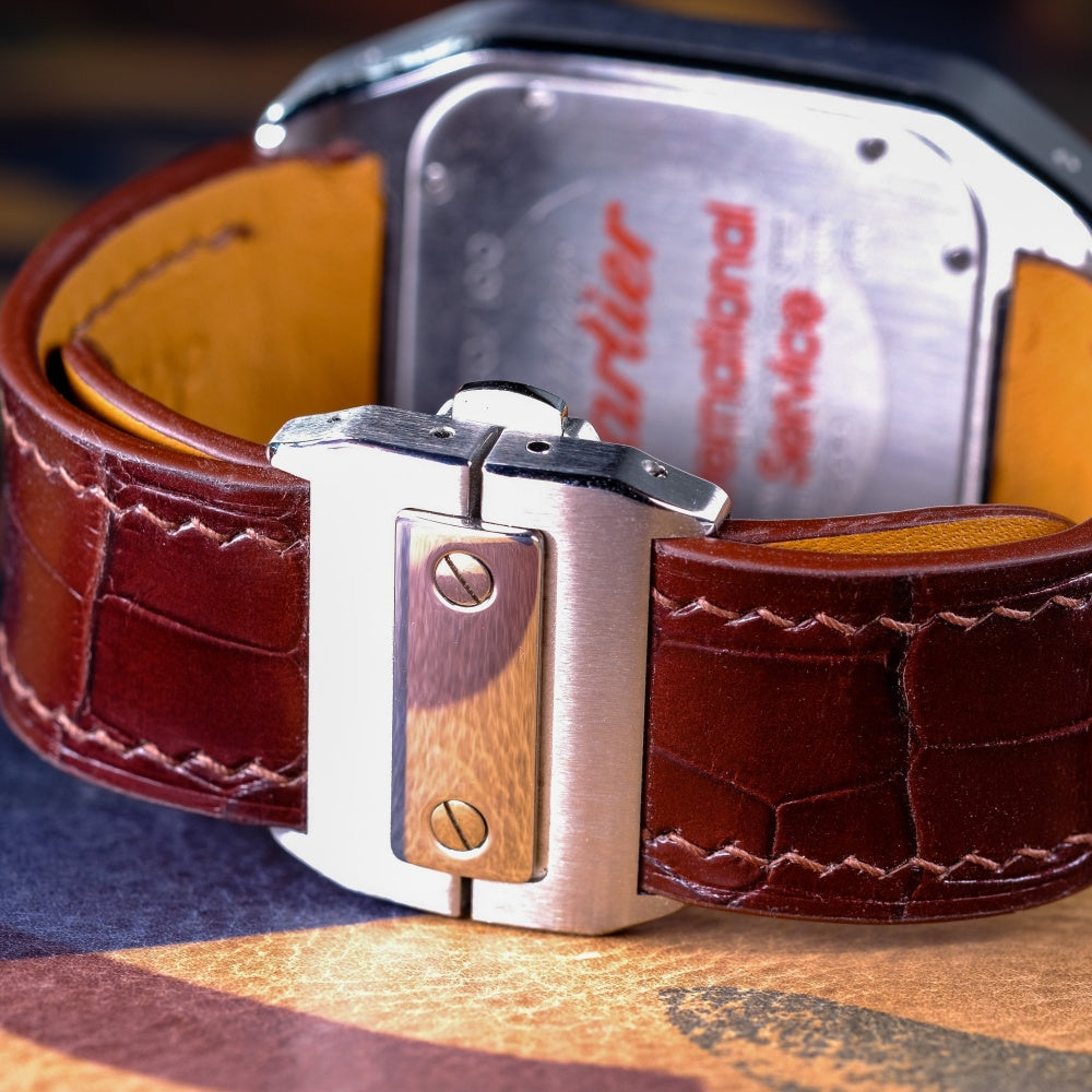 Alligator Leather Strap for Cartier Santos 100 Push Button Clasp