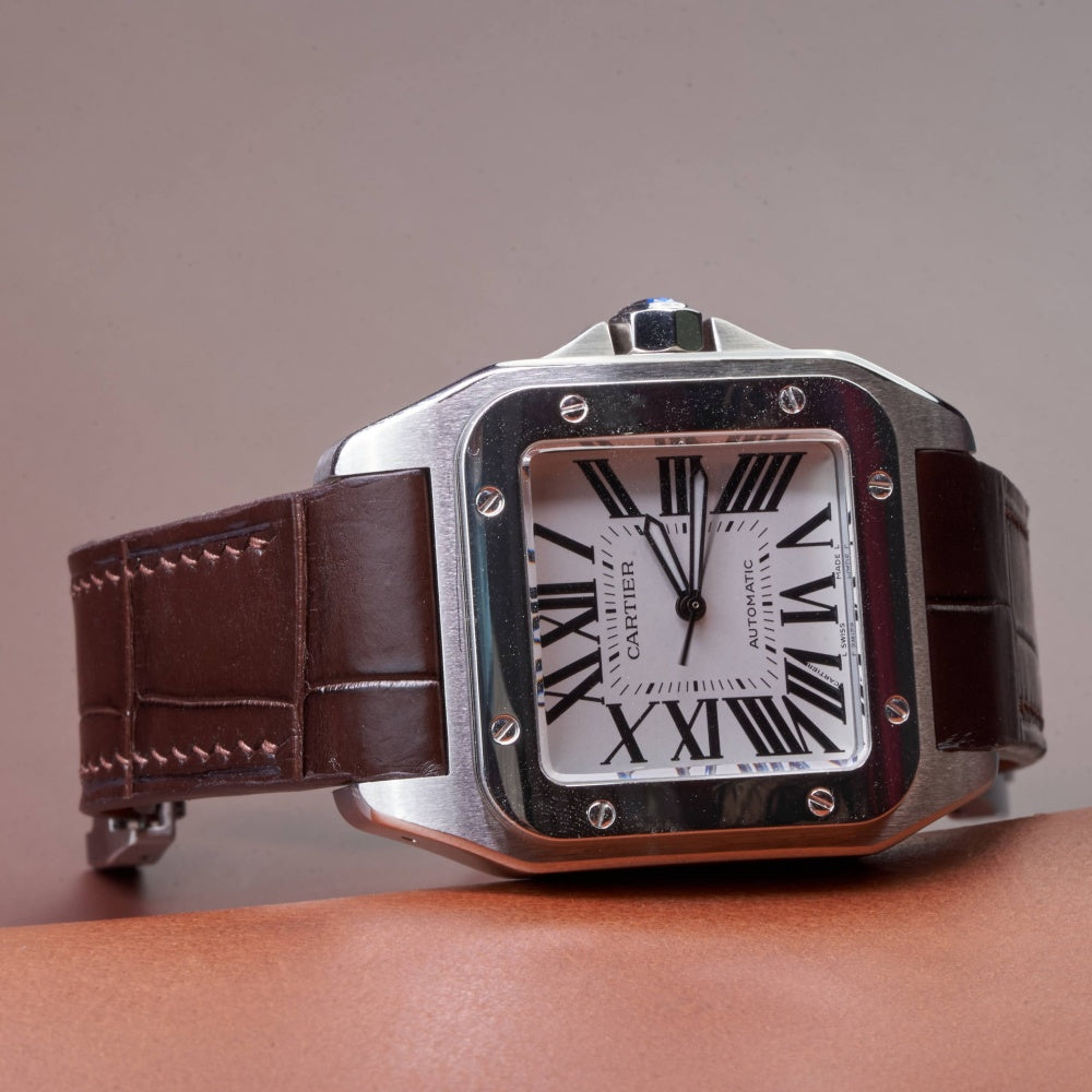 Alligator Leather Strap for Cartier Santos 100 Push Button Clasp