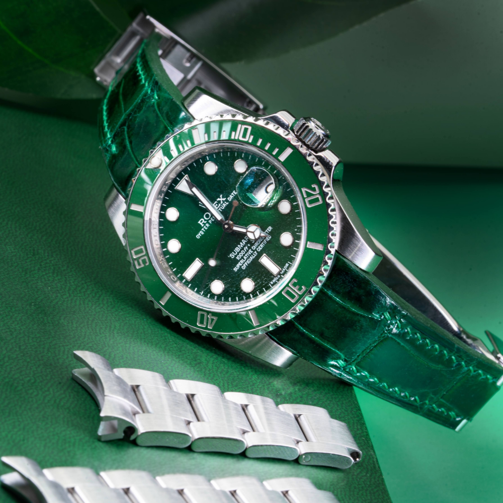 Alligator Leather Strap for Rolex Submariner Deployant Clasp