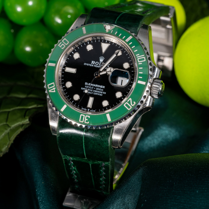 Alligator Leather Strap for Rolex Submariner Deployant Clasp