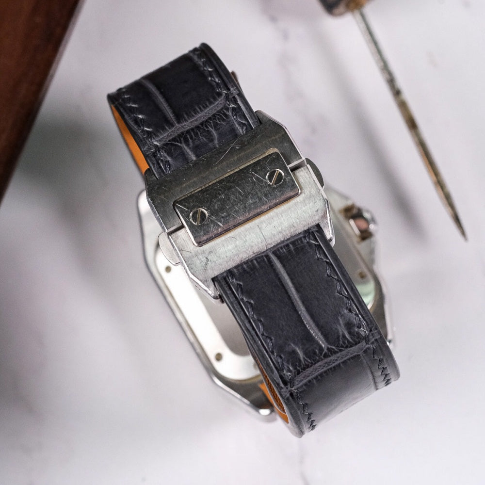 Alligator Leather Strap for Cartier Santos 100 Push Button Clasp