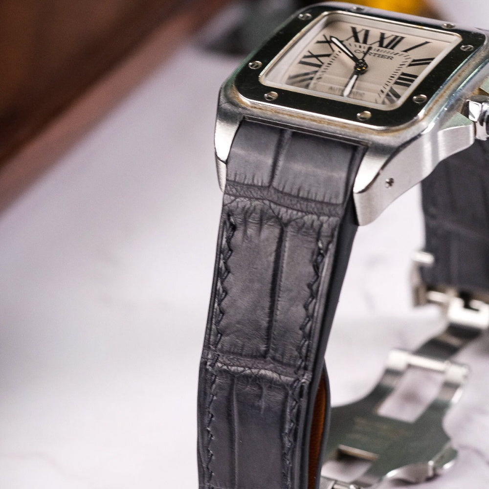 Alligator Leather Strap for Cartier Santos 100 Push Button Clasp