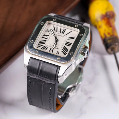 Alligator Leather Strap for Cartier Santos 100 Push Button Clasp