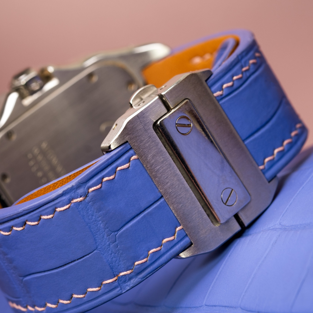 Alligator Leather Strap for Cartier Santos 100 Push Button Clasp