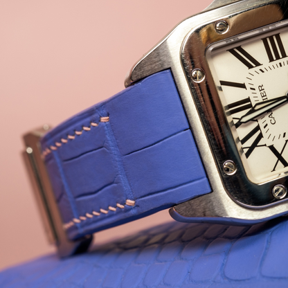 Alligator Leather Strap for Cartier Santos 100 Push Button Clasp