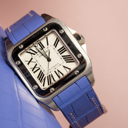 Alligator Leather Strap for Cartier Santos 100 Push Button Clasp