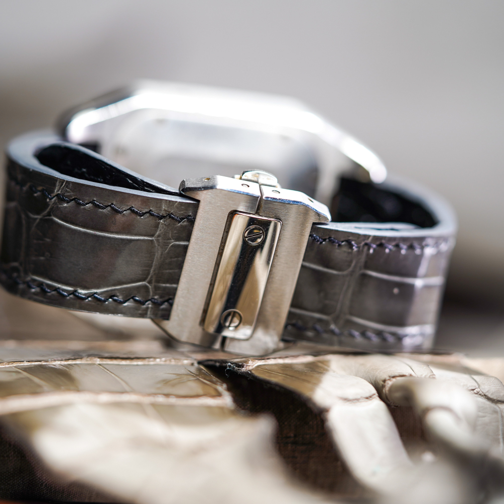 Alligator Leather Strap for Cartier Santos 100 Push Button Clasp
