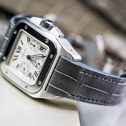Alligator Leather Strap for Cartier Santos 100 Push Button Clasp