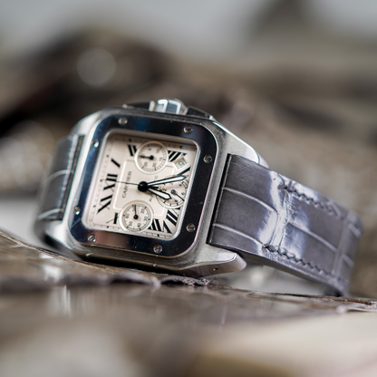 Alligator Leather Strap for Cartier Santos 100 Push Button Clasp