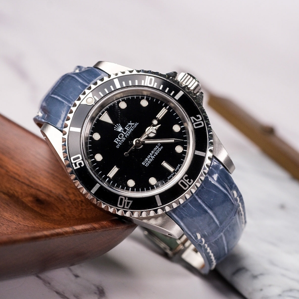 Alligator Leather Strap for Rolex Submariner Deployant Clasp