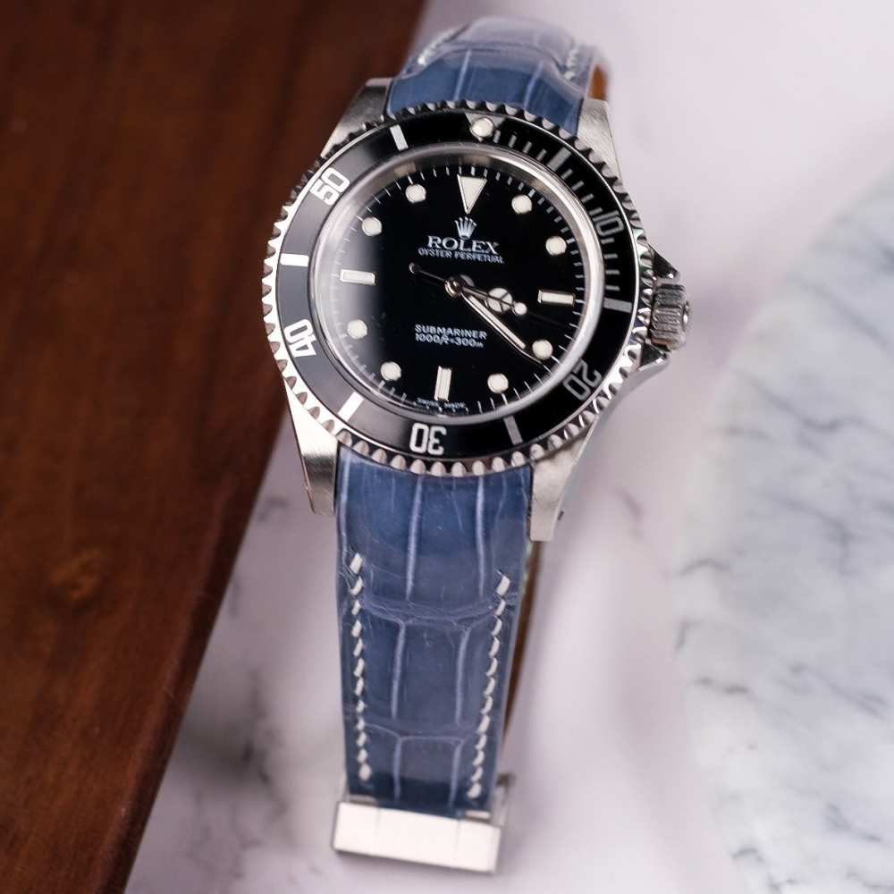 Alligator Leather Strap for Rolex Submariner Deployant Clasp