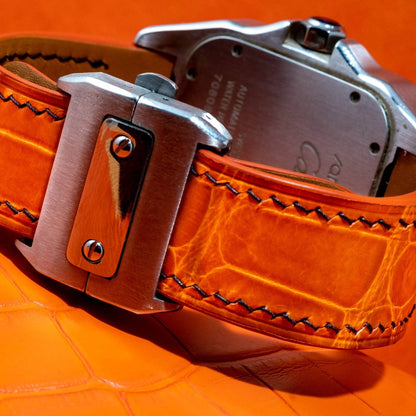 Alligator Leather Strap for Cartier Santos 100 Push Button Clasp