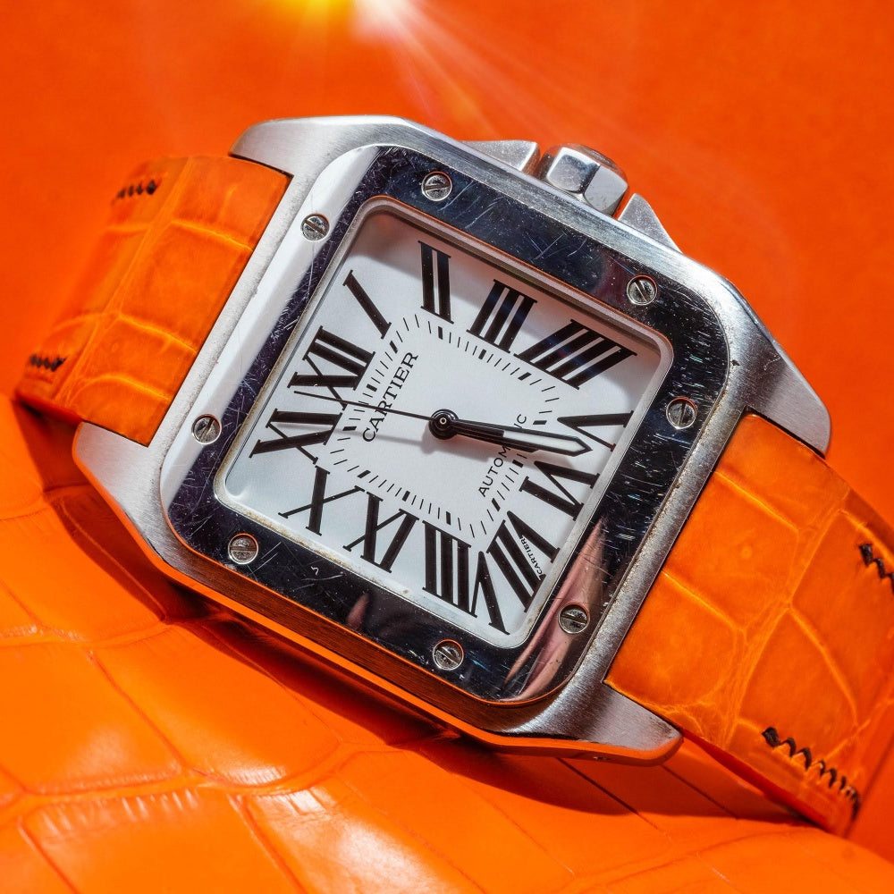 Alligator Leather Strap for Cartier Santos 100 Push Button Clasp