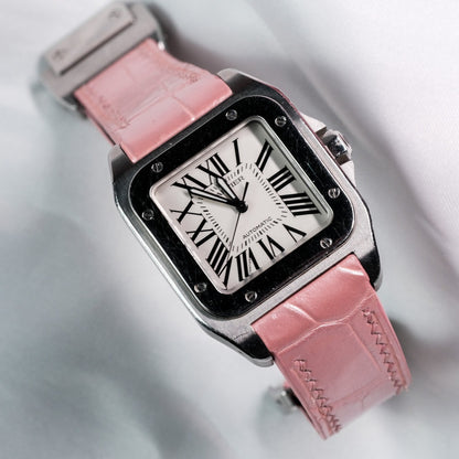 Alligator Leather Strap for Cartier Santos 100 Push Button Clasp