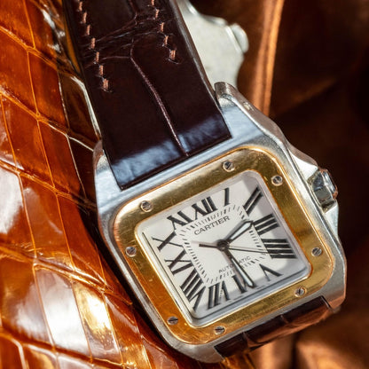 Alligator Leather Strap for Cartier Santos 100 Push Button Clasp