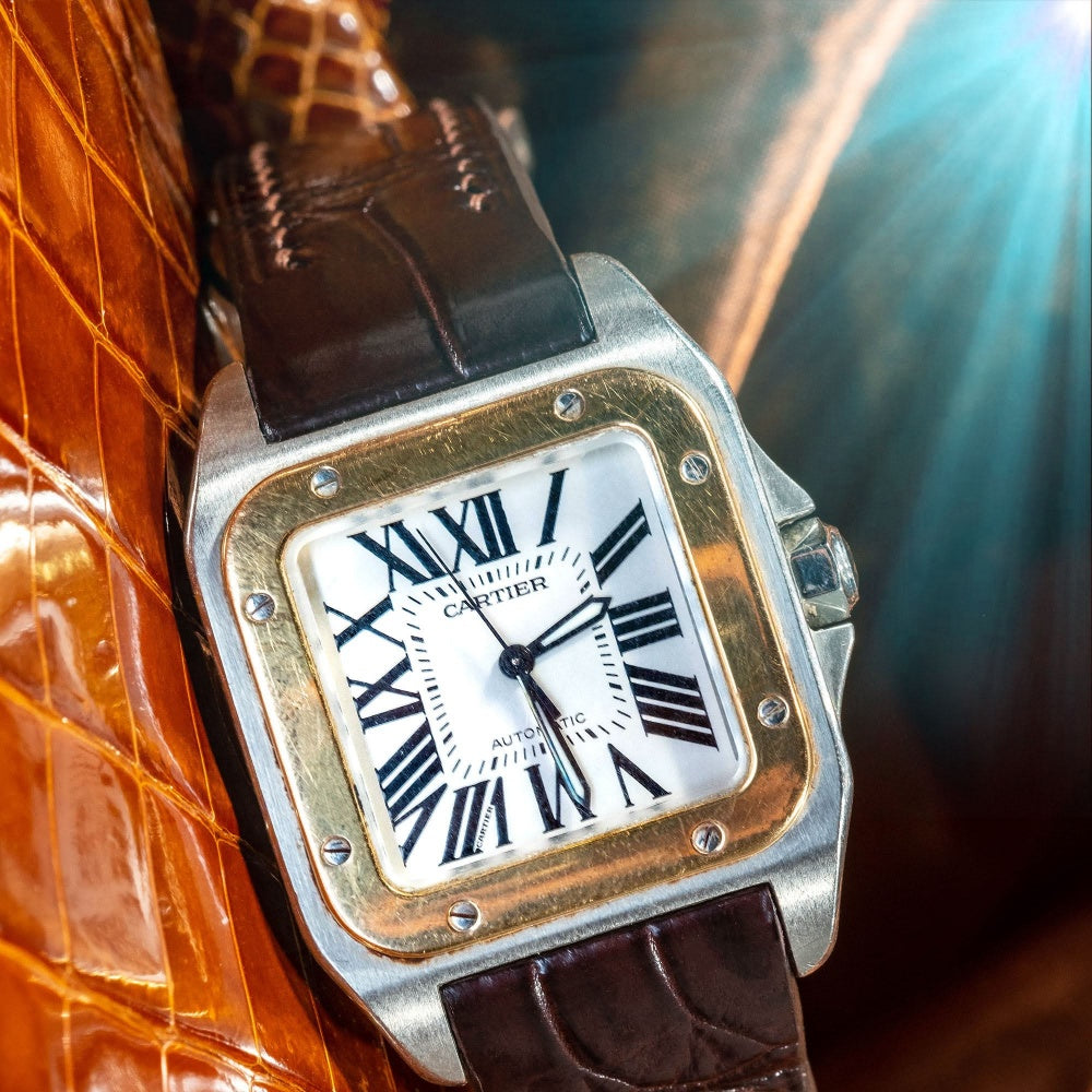 Alligator Leather Strap for Cartier Santos 100 Push Button Clasp