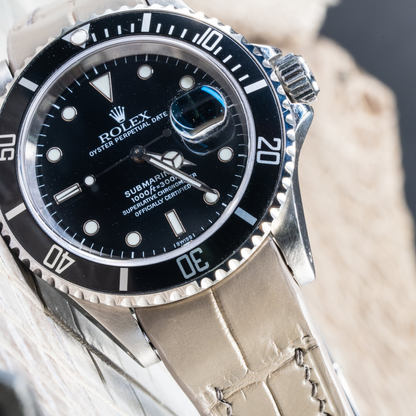 Alligator Leather Strap for Rolex Submariner Deployant Clasp