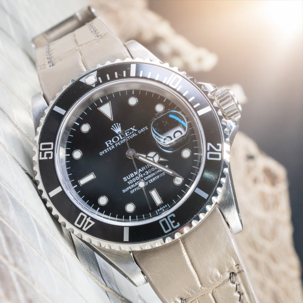 Alligator Leather Strap for Rolex Submariner Deployant Clasp