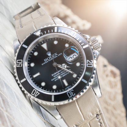 Alligator Leather Strap for Rolex Submariner Deployant Clasp