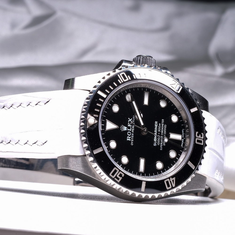 Alligator Leather Strap for Rolex Submariner Deployant Clasp