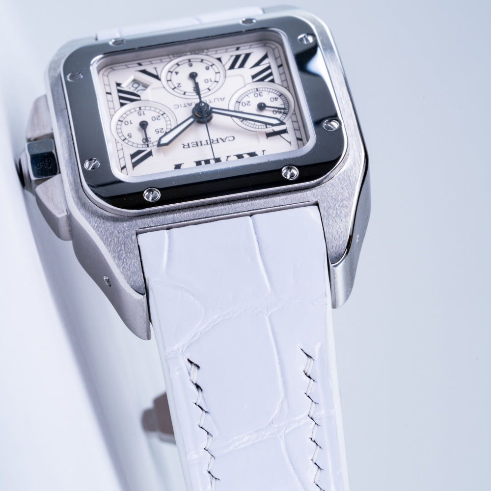 Alligator Leather Strap for Cartier Santos 100 Push Button Clasp