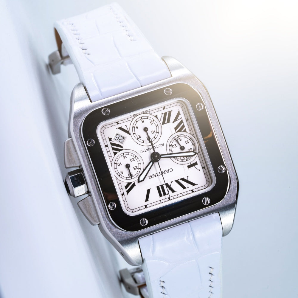 Alligator Leather Strap for Cartier Santos 100 Push Button Clasp
