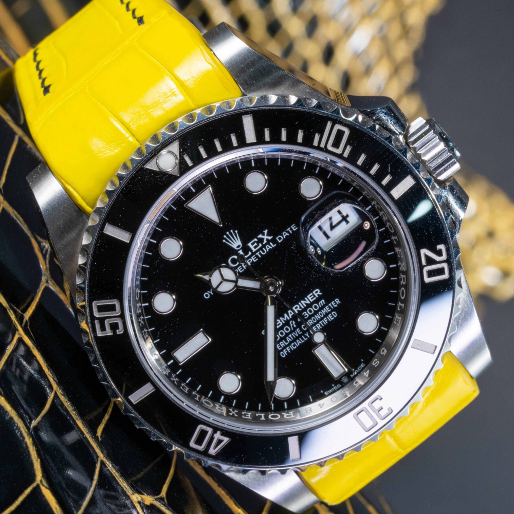 Alligator Leather Strap for Rolex Submariner Deployant Clasp