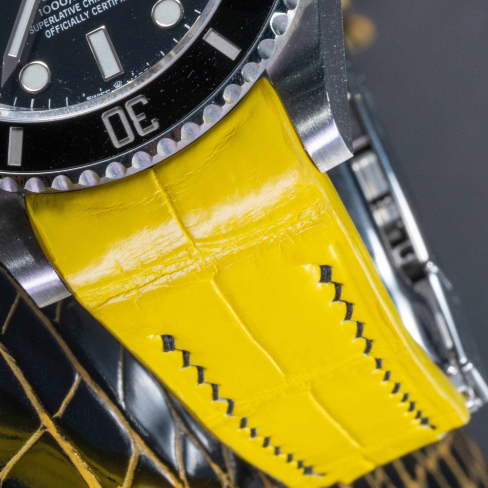 Alligator Leather Strap for Rolex Submariner Deployant Clasp