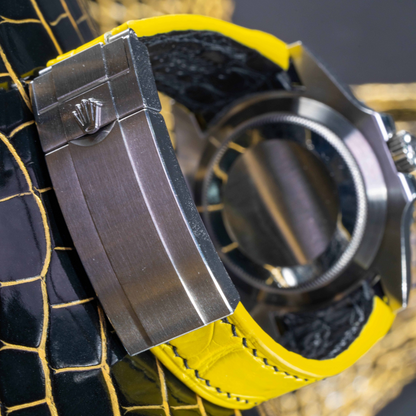 Alligator Leather Strap for Rolex Submariner Deployant Clasp
