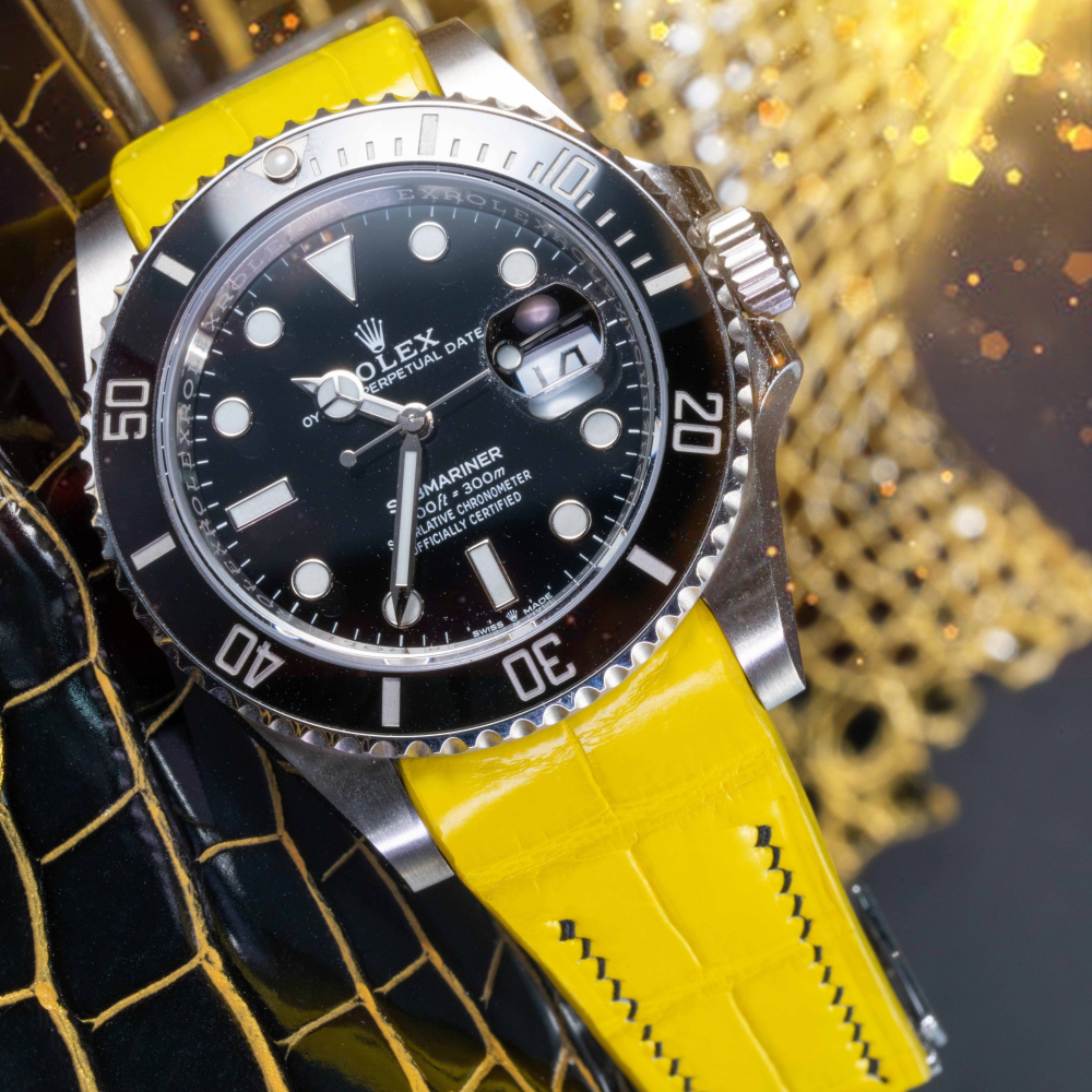 Alligator Leather Strap for Rolex Submariner Deployant Clasp