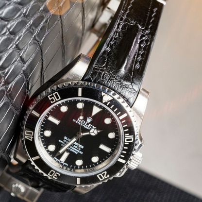Alligator Leather Strap for Rolex Submariner Deployant Clasp
