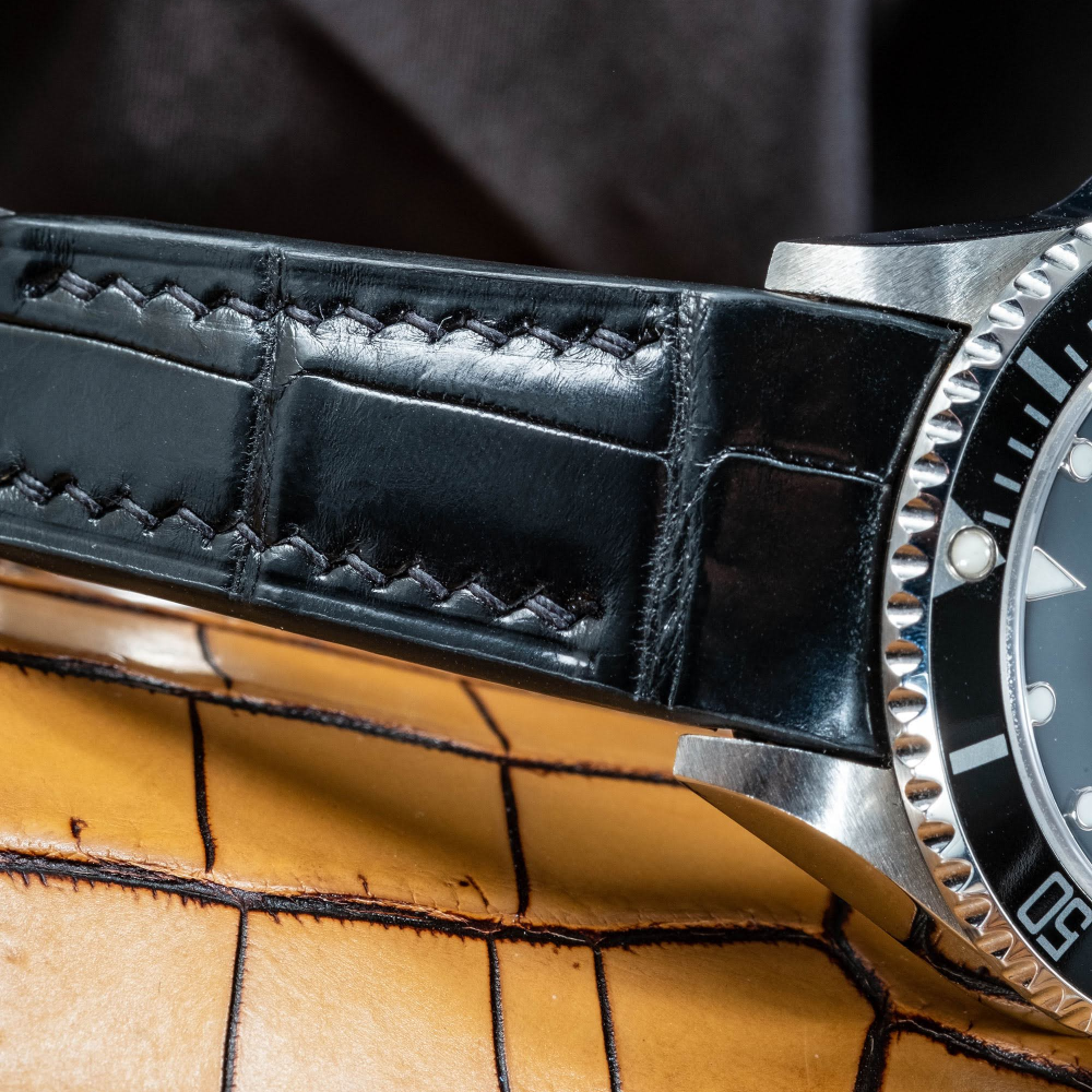 Alligator Leather Strap for Rolex Submariner Deployant Clasp