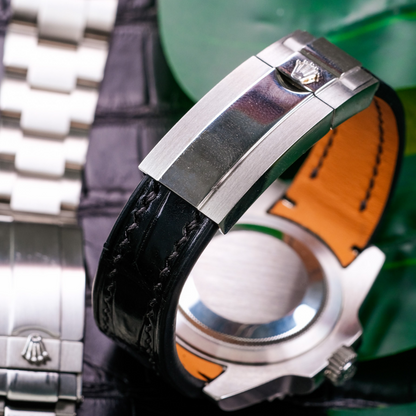 Alligator Leather Strap for Rolex Submariner Deployant Clasp