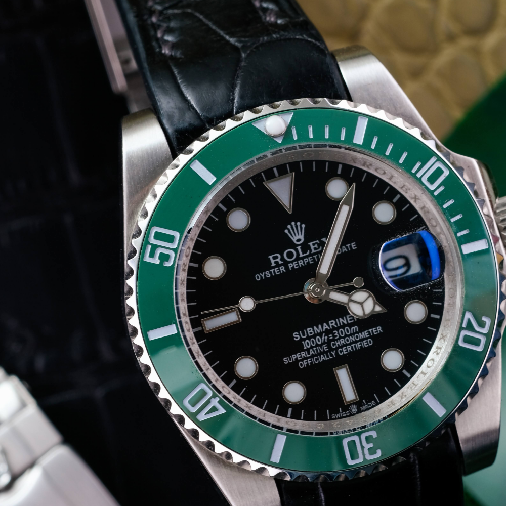 Alligator Leather Strap for Rolex Submariner Deployant Clasp