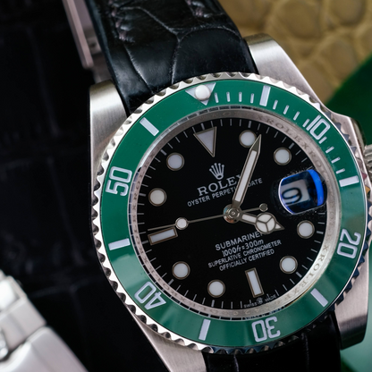 Alligator Leather Strap for Rolex Submariner Deployant Clasp