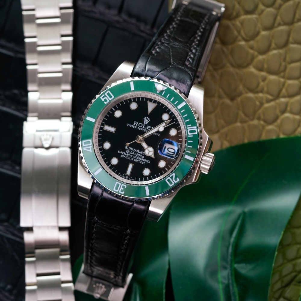 Alligator Leather Strap for Rolex Submariner Deployant Clasp