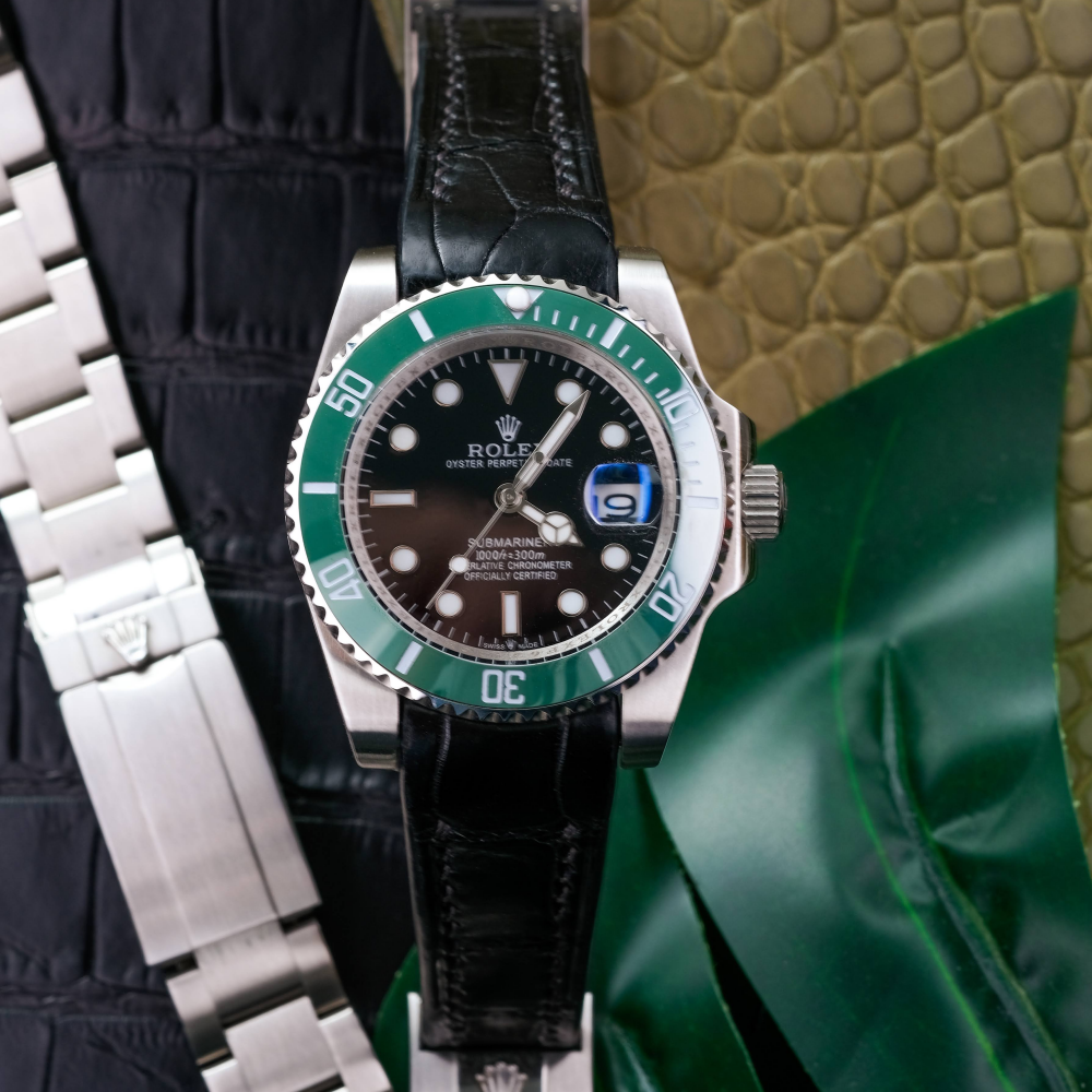 Alligator Leather Strap for Rolex Submariner Deployant Clasp