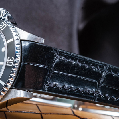 Alligator Leather Strap for Rolex Submariner Deployant Clasp