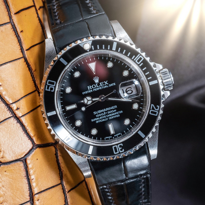 Alligator Leather Strap for Rolex Submariner Deployant Clasp