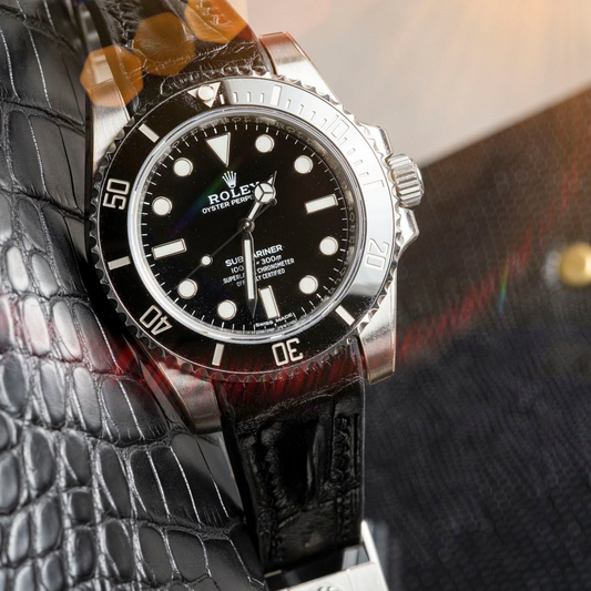 Alligator Leather Strap for Rolex Submariner Deployant Clasp